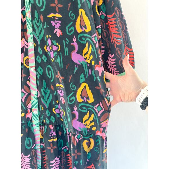 Be Boho Printed Maxi Dress Womens Medium Cotton Tiered Dress Indie Button Front - Picture 5 of 6